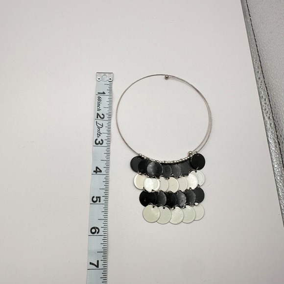 Vintage 90s Modern Black White Enamel Disc Bib Choker Metal Torque Women Jewelry - Picture 8 of 8